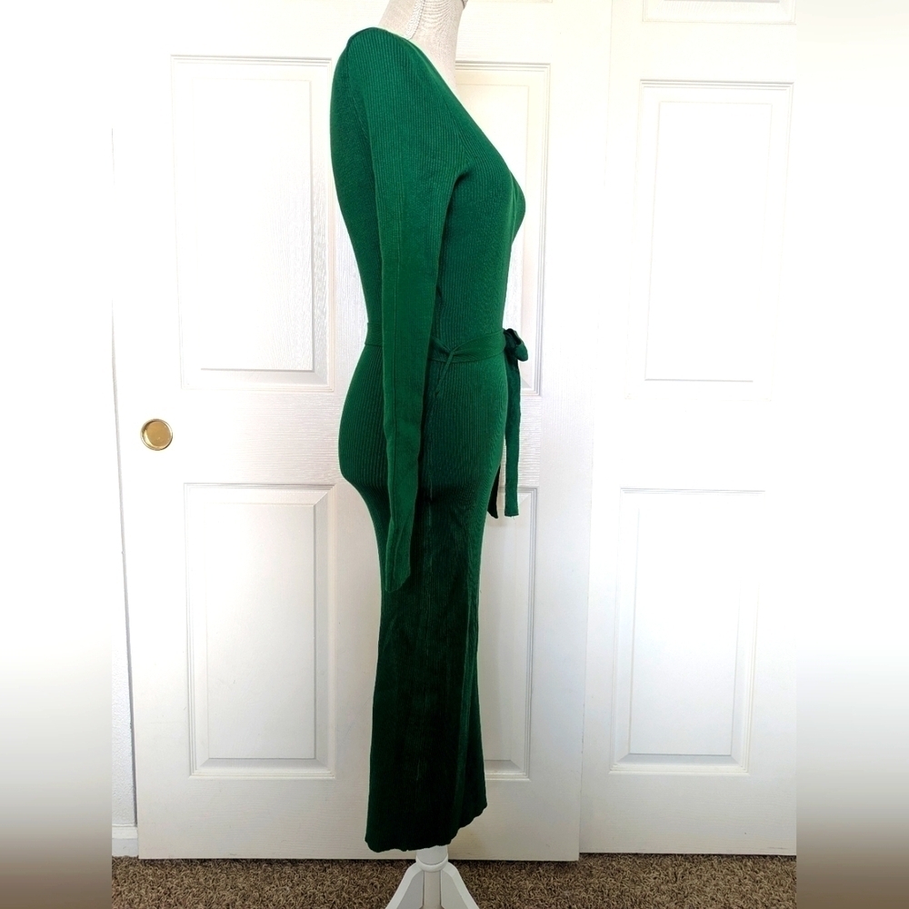 Vici Drape Knit Midi Sweater Dress in Green - Picture 4 of 9